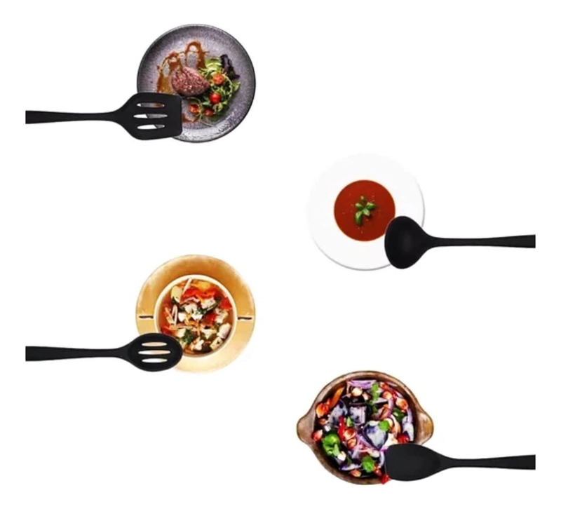 SET 10 UTENSILIOS COCINA SILICONA ANTIADHERENTE NEGRO - 3