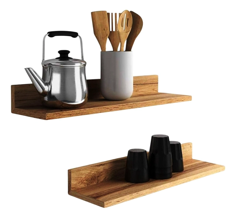 SET 4 REPISAS FLOTANTES RECTAS SOPORTE CAFE  CLARO 2X 40 CM - 2X 60 CM - 1
