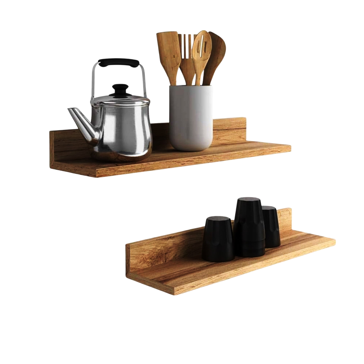 SET 4 REPISAS FLOTANTES RECTAS SOPORTE CAFÉ CLARO 2X 40 CM - 2X 60 CM - 1
