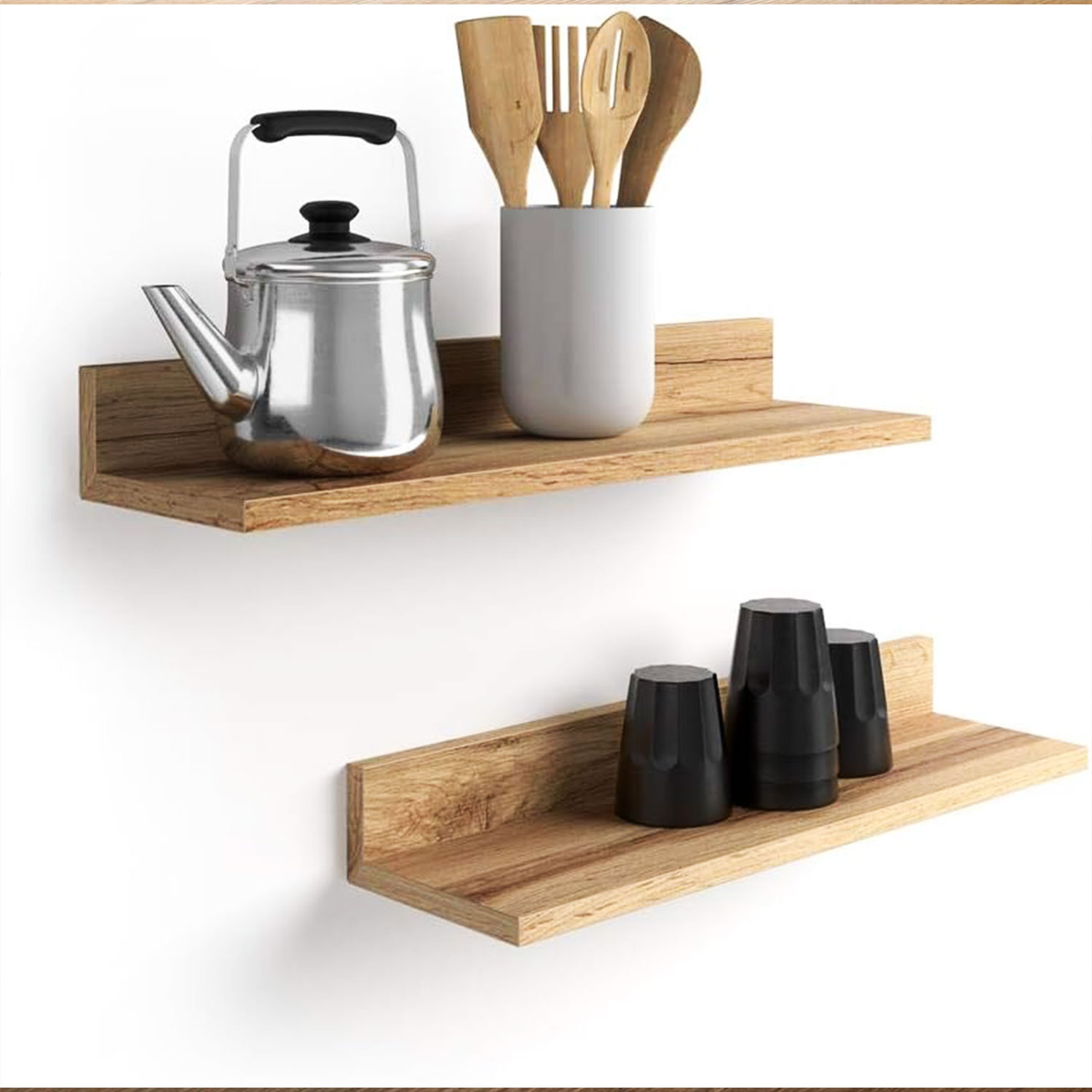 SET 4 REPISAS FLOTANTES RECTAS SOPORTE CAFÉ 2X 40 CM - 2X 60 CM - 1