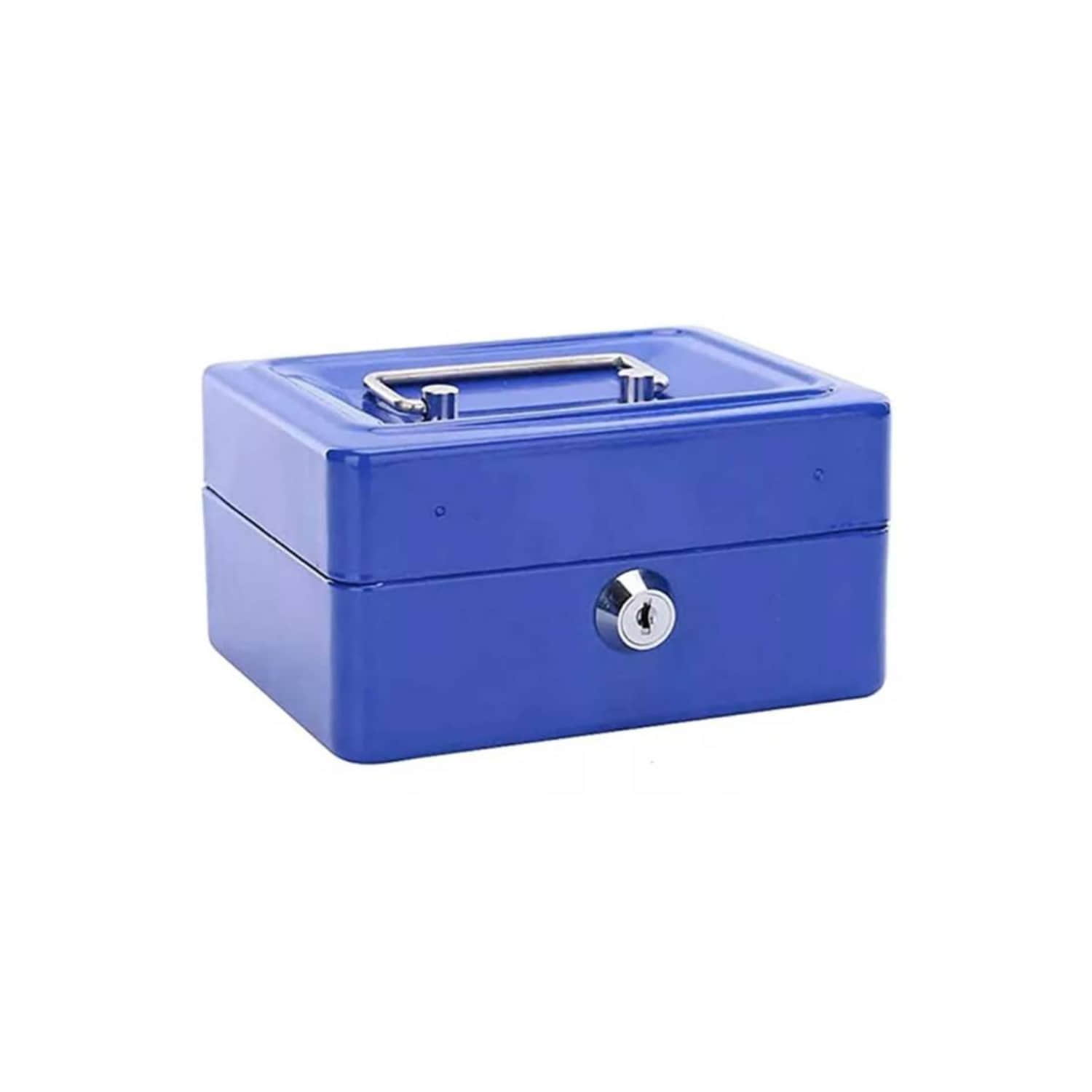 CAJA IMPORTCLICK HOG.585 FUERTE METÁLICA DINERO + LLAVE SEGURIDAD 15 X 12 CM AZUL METAL - 1