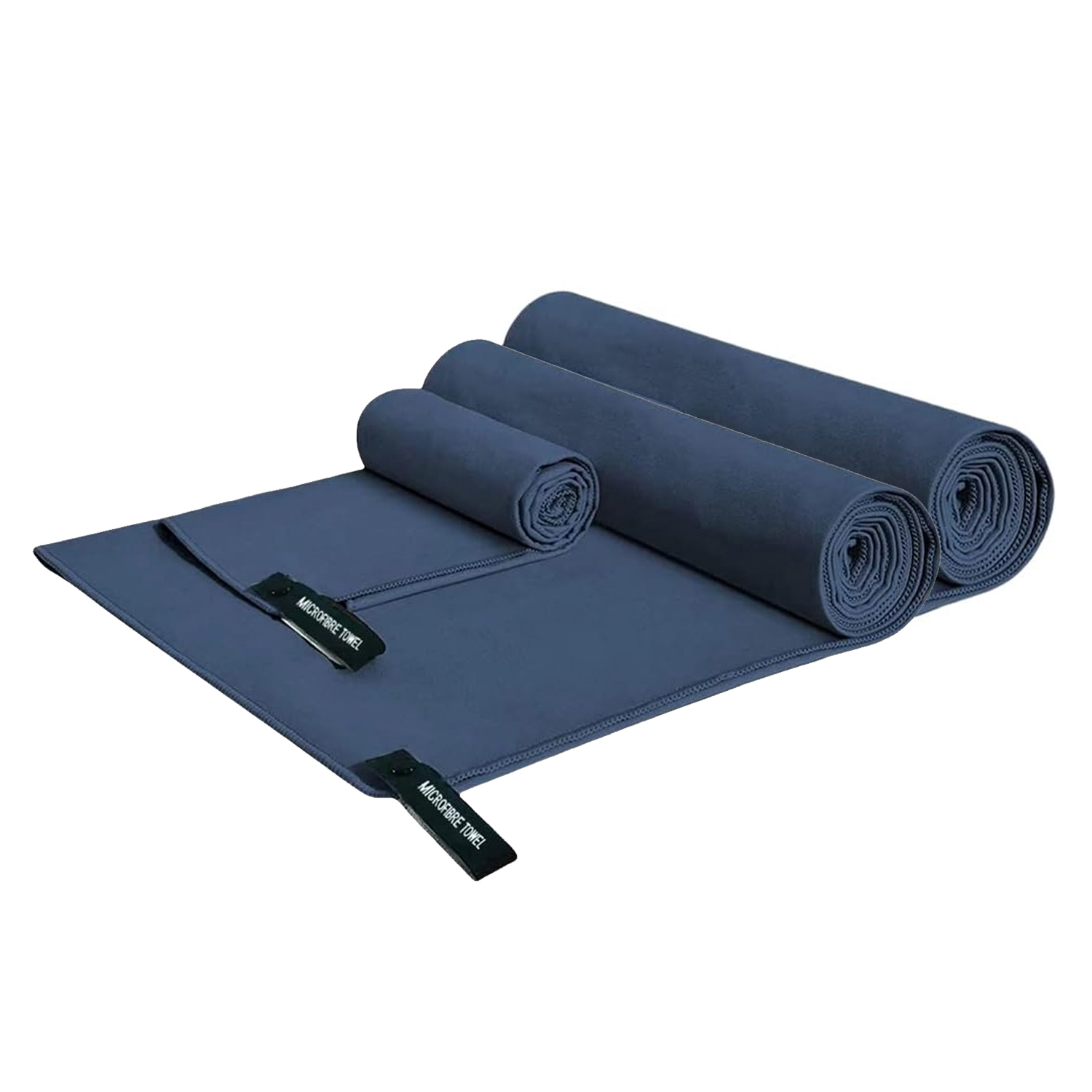 SET 3 TOALLAS BAÑO VIAJE MICROFIBRA SECADO RÁPIDO AZUL MARINO - 3