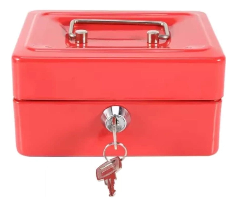 CAJA IMPORTCLICK HOG.586 FUERTE METÁLICA DINERO + LLAVE SEGURIDAD 15 X 12 CM ROJO METAL - 2