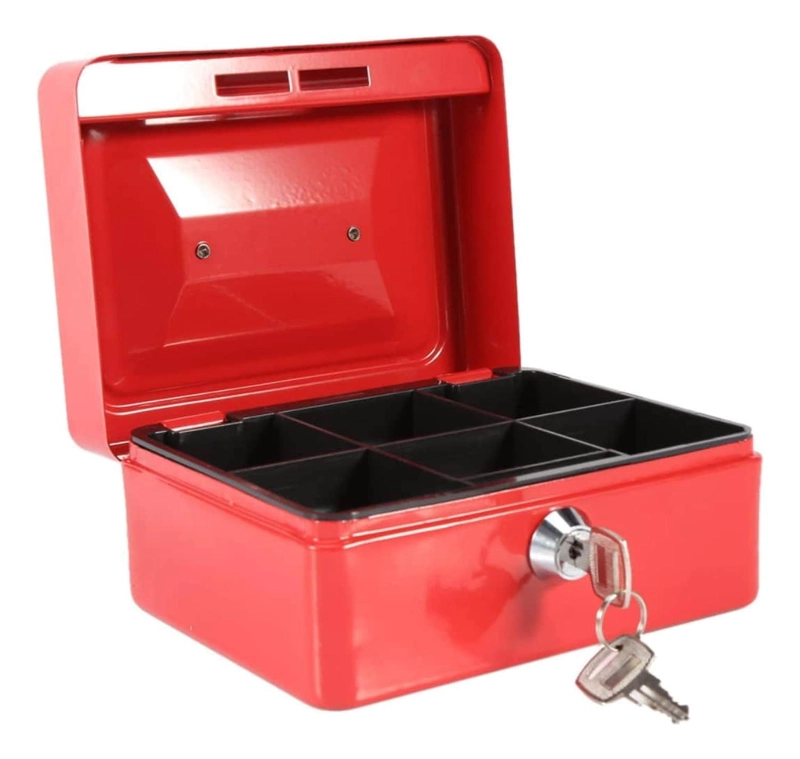 CAJA IMPORTCLICK HOG.586 FUERTE METÁLICA DINERO + LLAVE SEGURIDAD 15 X 12 CM ROJO METAL - 3