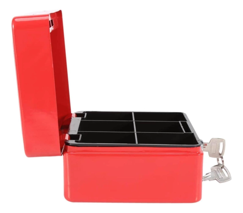CAJA IMPORTCLICK HOG.586 FUERTE METÁLICA DINERO + LLAVE SEGURIDAD 15 X 12 CM ROJO METAL - 4