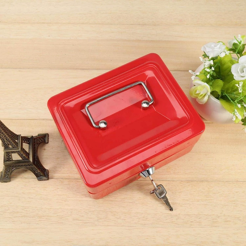 CAJA IMPORTCLICK HOG.586 FUERTE METÁLICA DINERO + LLAVE SEGURIDAD 15 X 12 CM ROJO METAL - 5
