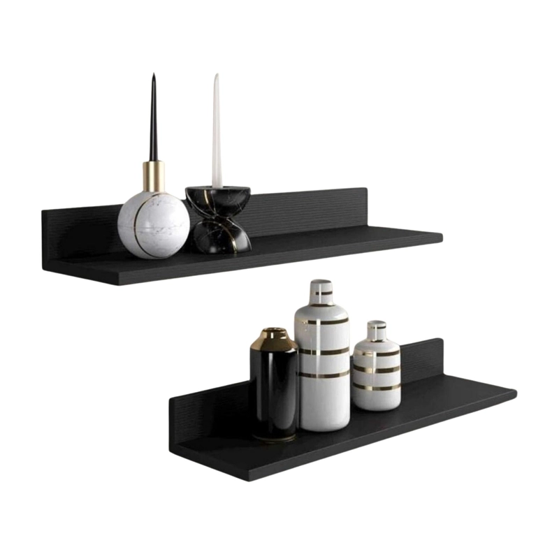 SET 4 REPISAS FLOTANTES RECTAS SOPORTE NEGRO 2X 40 CM - 2X 60 CM - 1