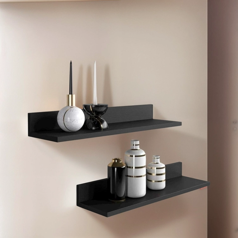 SET 4 REPISAS FLOTANTES RECTAS SOPORTE NEGRO 2X 40 CM - 2X 60 CM - 2