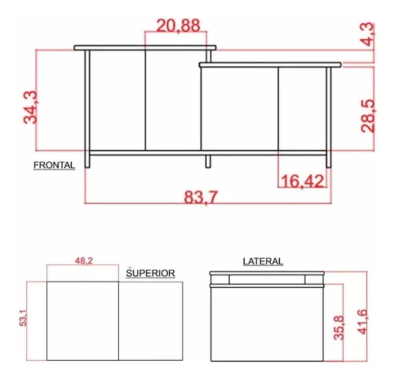 MESA CENTRO IMPORTCLICK HOG.552 MELAMINA CAFÉ CLARO 41X89X53 CM - 4