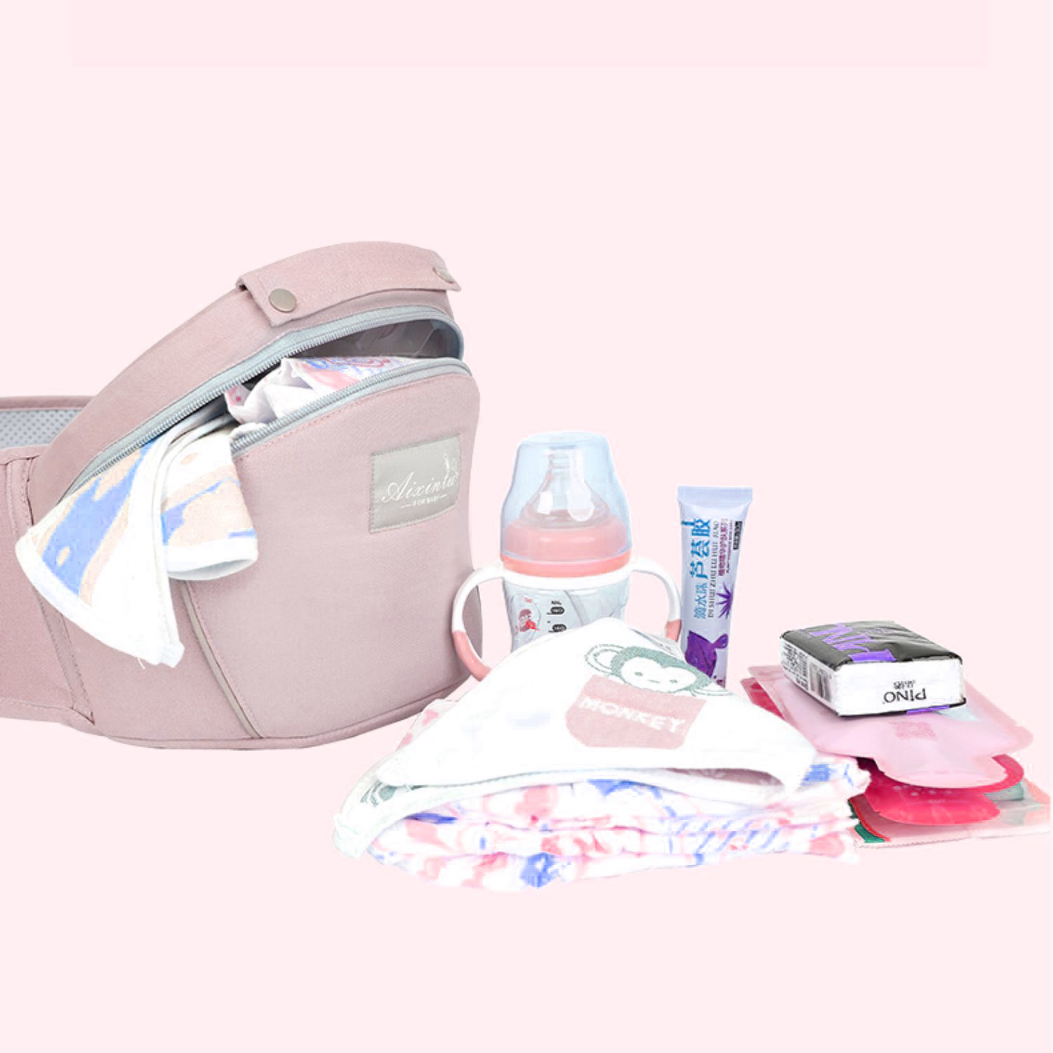 MOCHILA IMPORTCLICK INF.67 PORTA BEBÉS ERGONÓMICA ASIENTO MULTIFUNCIONAL 6 EN 1 ROSADO PALO ROSA - 3