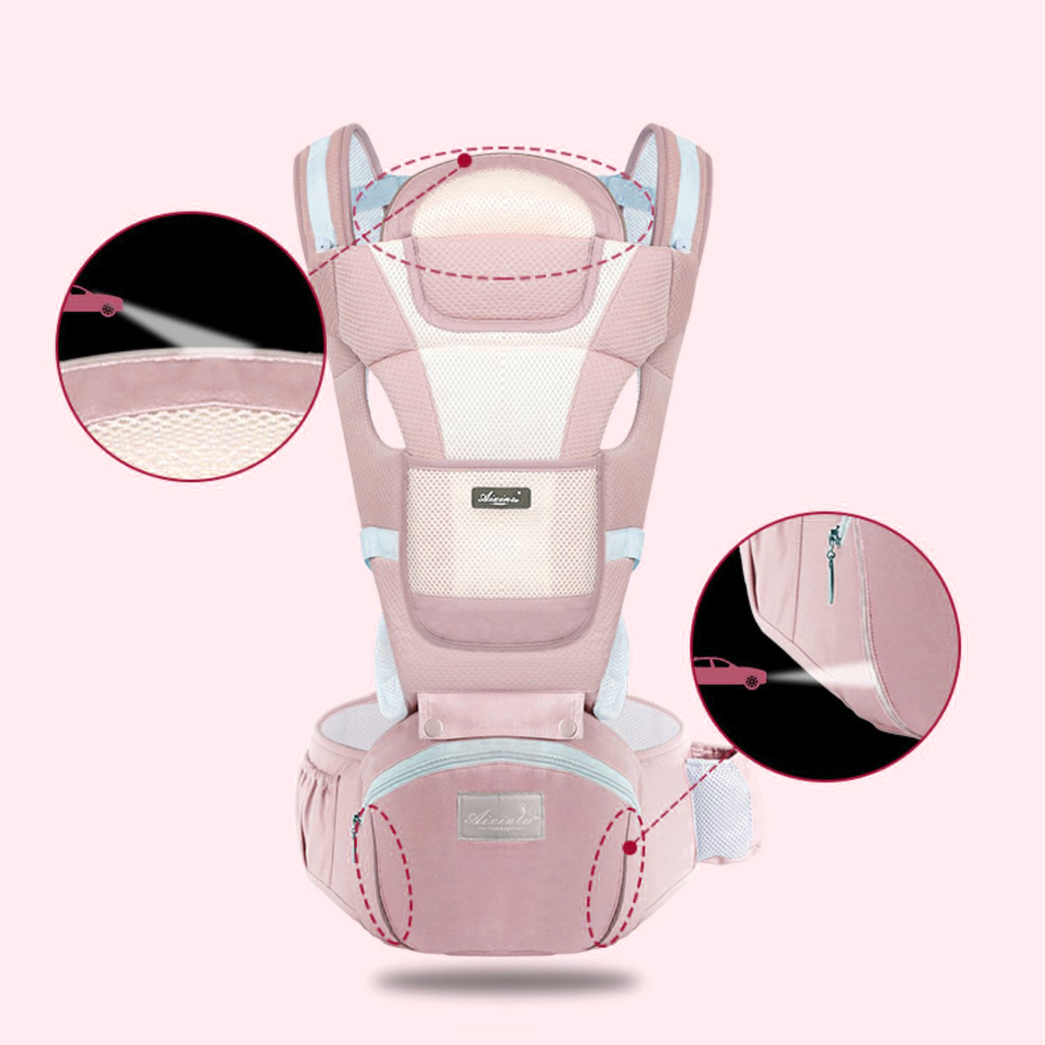 MOCHILA IMPORTCLICK INF.67 PORTA BEBÉS ERGONÓMICA ASIENTO MULTIFUNCIONAL 6 EN 1 ROSADO PALO ROSA - 6