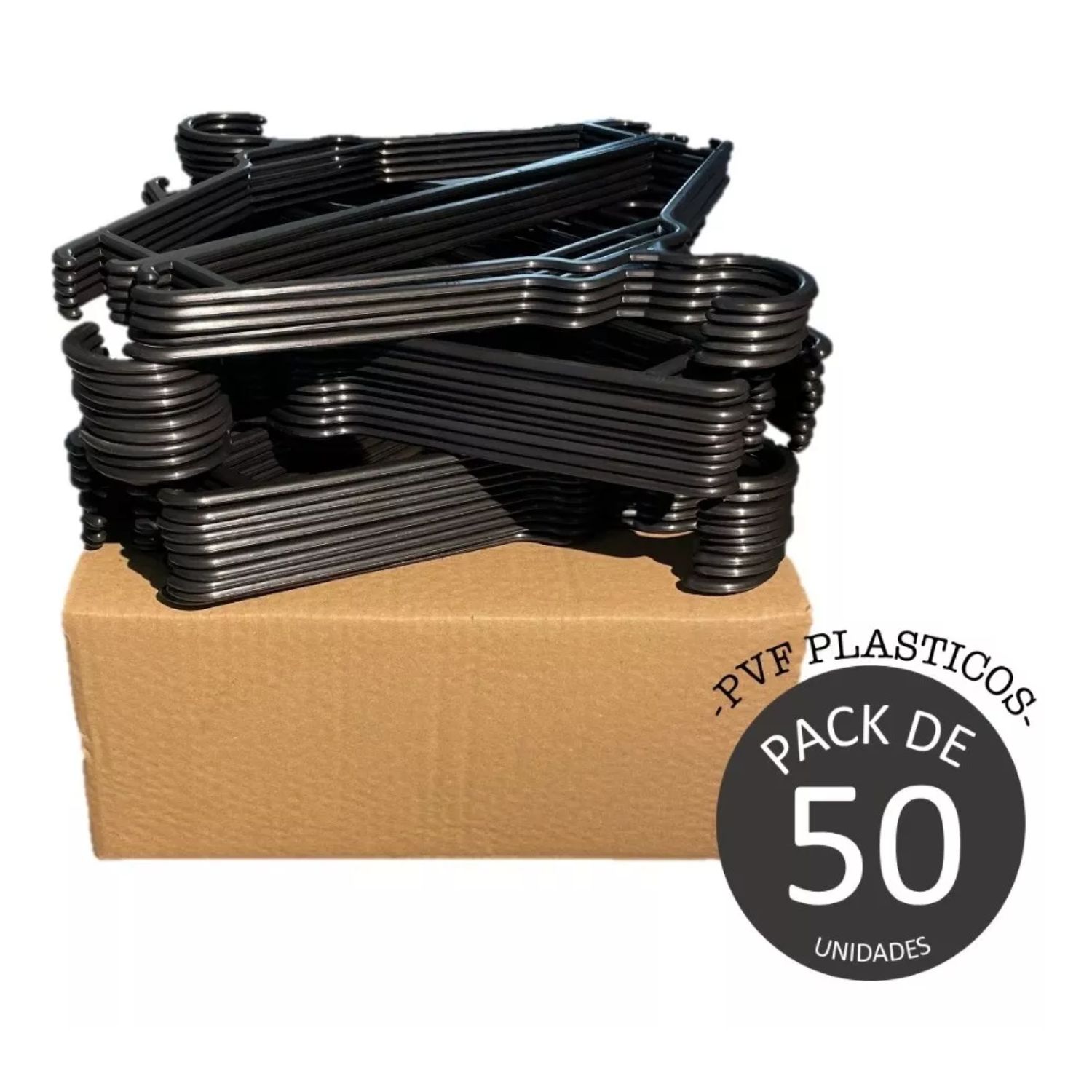 PACK 50 COLGADORES GANCHOS ROPA PLÁSTICO NEGRO - 2