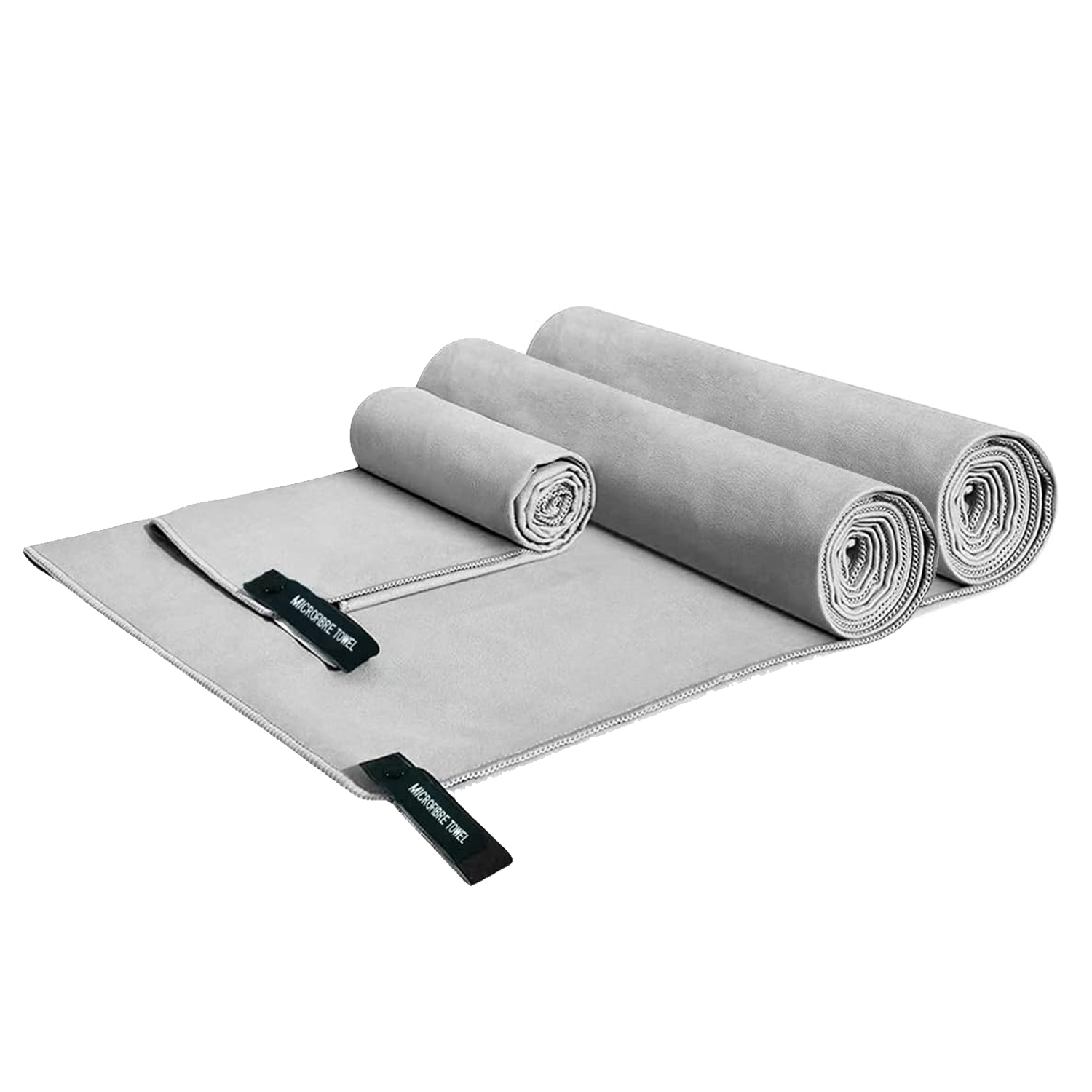 SET IMPORTCLICK 3 TOALLAS BAÑO VIAJE MICROFIBRA SECADO RÁPIDO GRIS - 3