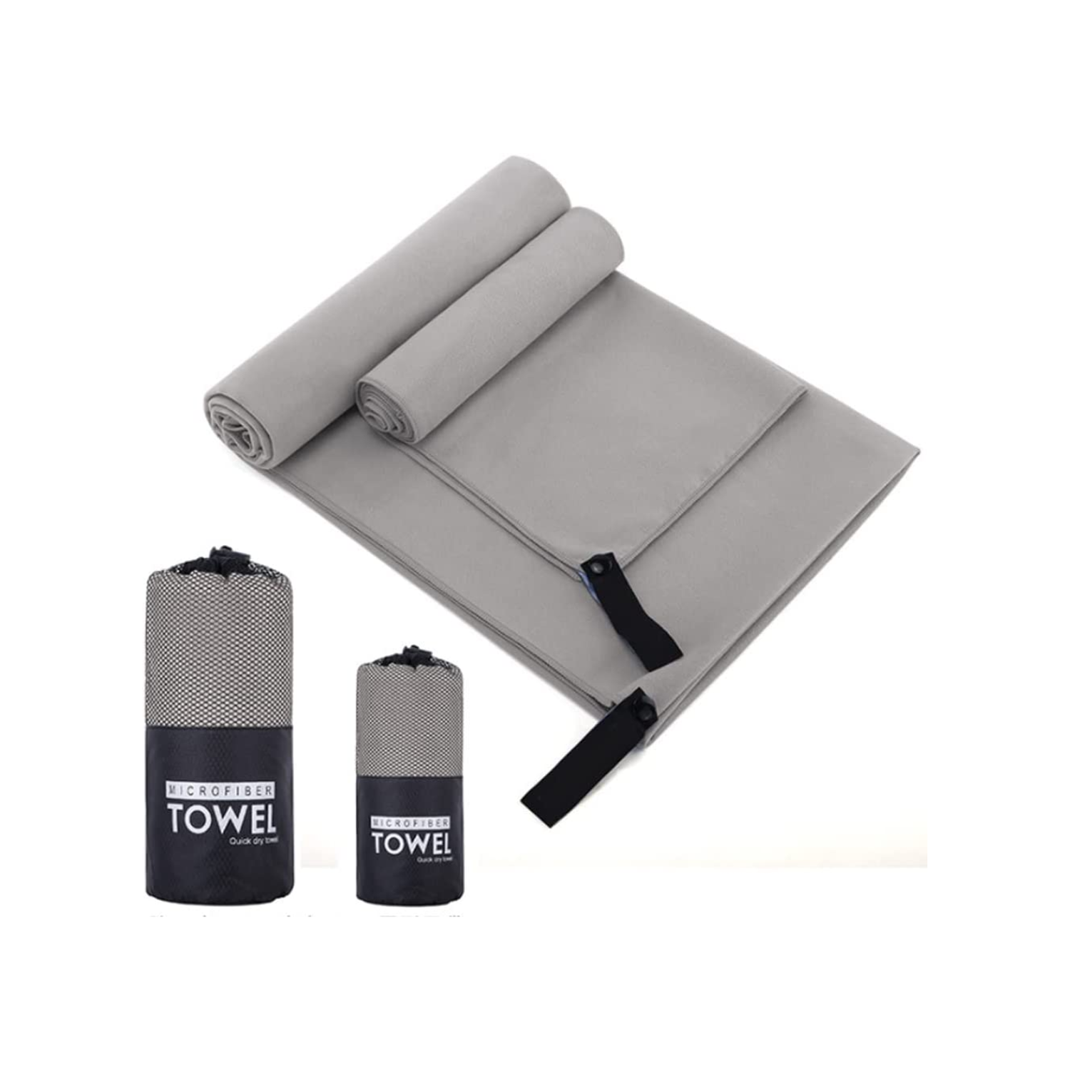 SET IMPORTCLICK 3 TOALLAS BAÑO VIAJE MICROFIBRA SECADO RÁPIDO GRIS - 5
