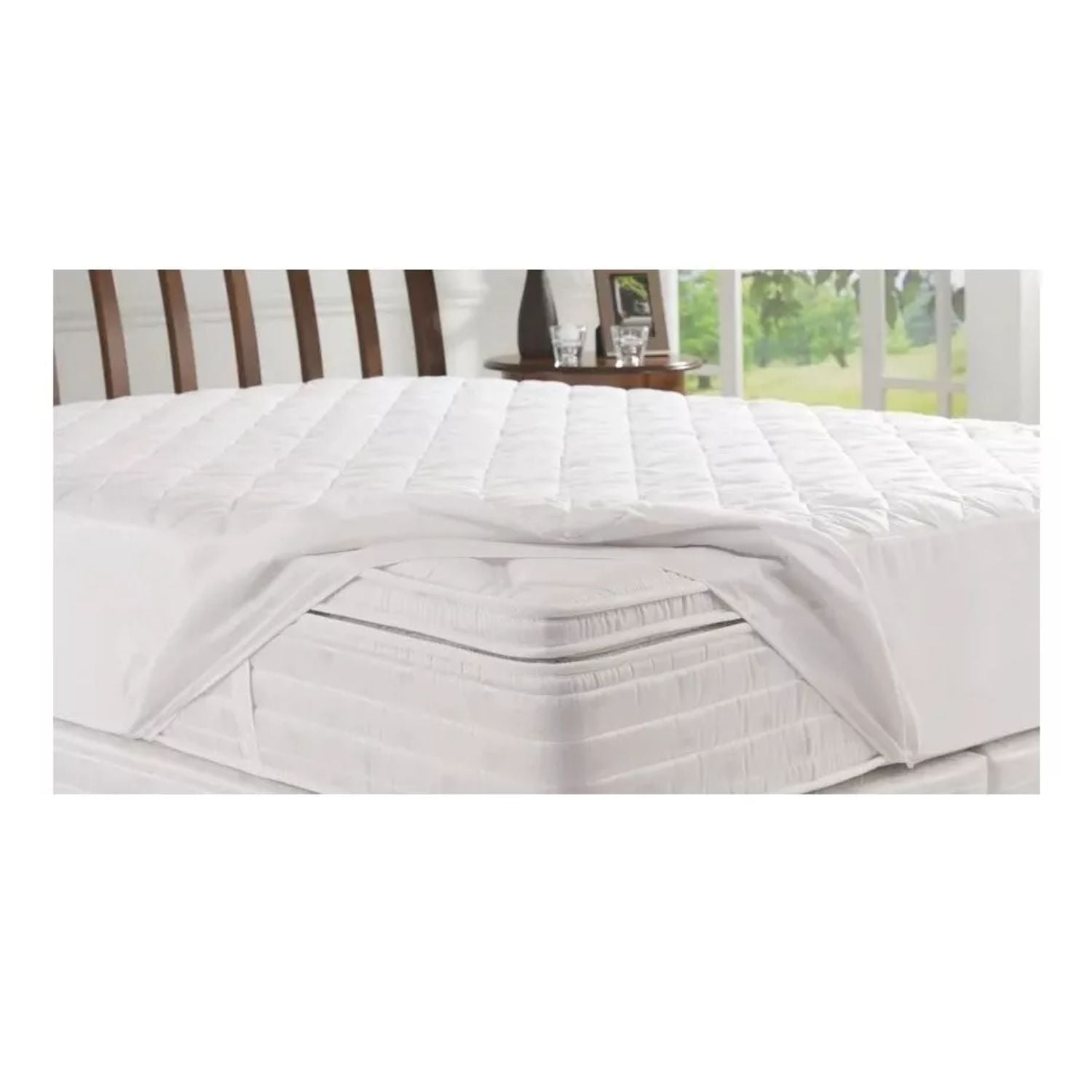CUBRECOLCHÓN IMPORTCLICK BLANCO LISO IMPERMEABLE PLAZA MEDIA HIPOALERGÉNICO 105X200X37 CM - 4