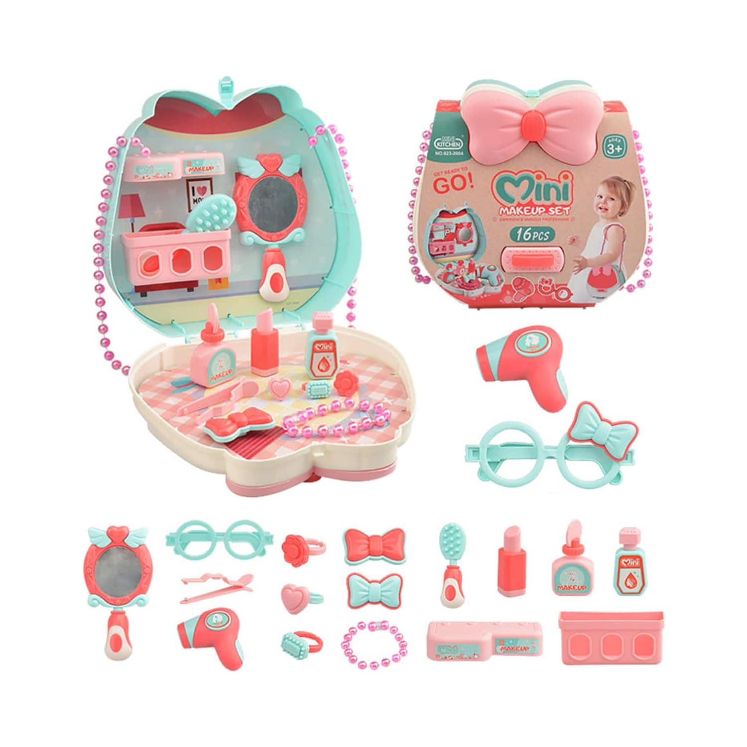 KIT IMPORTCLICK BOLSO MINI MAKE UP MAQUILLAJE INFANTIL APRENDIZAJE 16 PIEZAS - 3