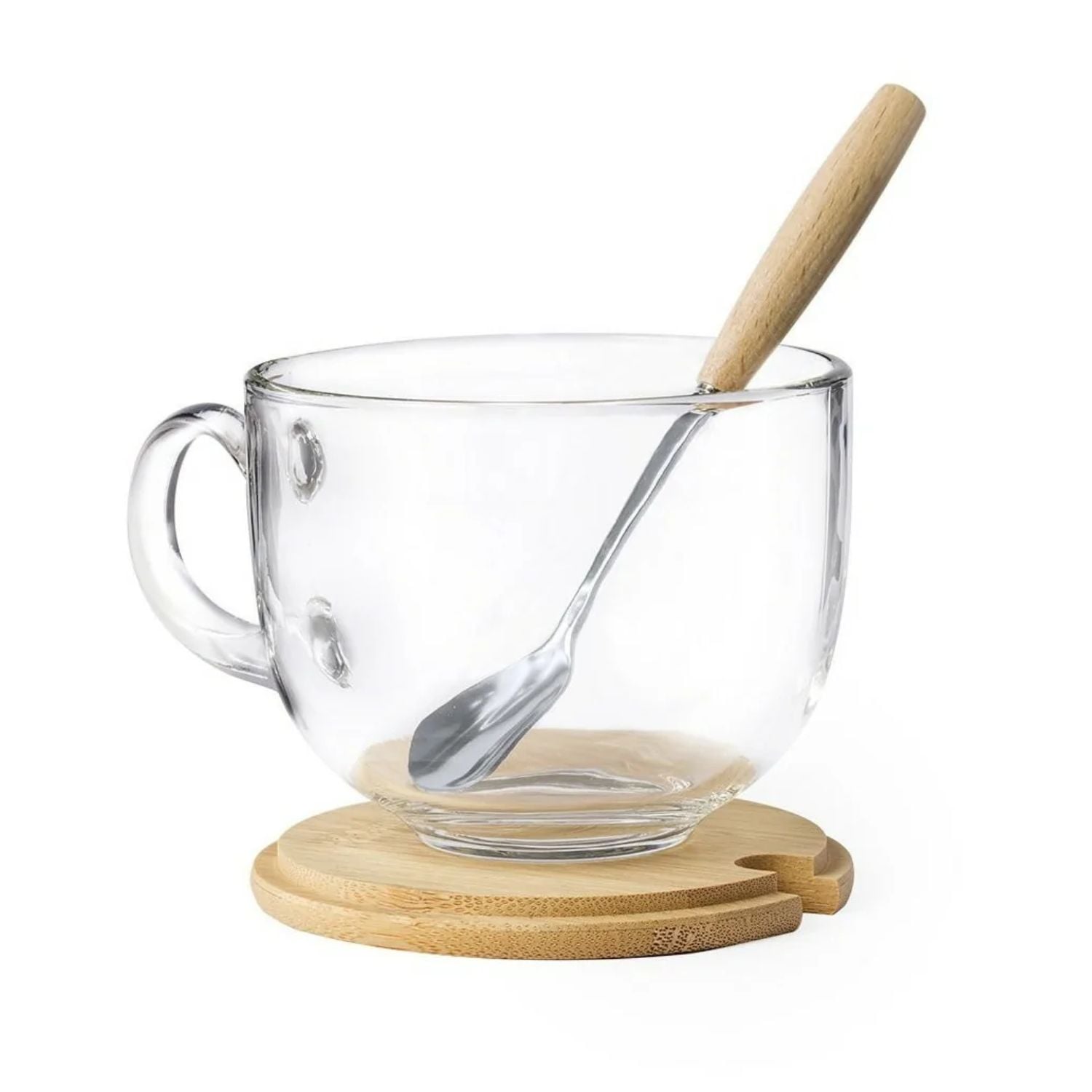 TAZA MUG VIDRIO CUCHARA POSAVASOS BAMBÚ VIDRIO YIRAX 420 ML - 1