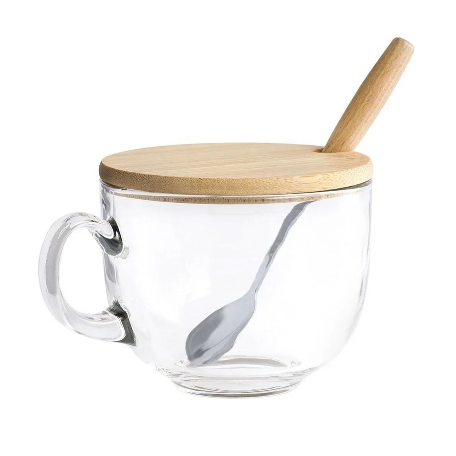 TAZA MUG VIDRIO CUCHARA POSAVASOS BAMBÚ VIDRIO YIRAX 420 ML - 2