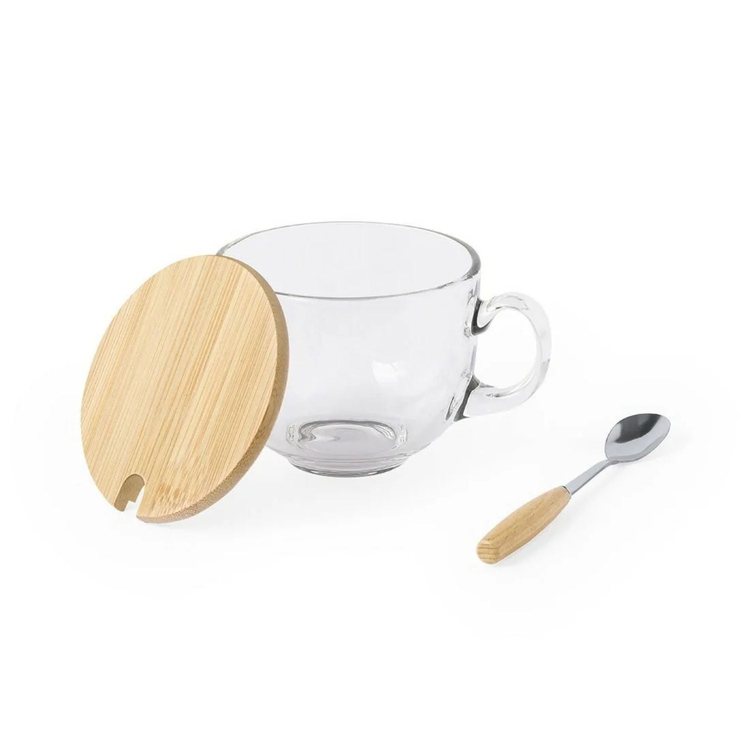 TAZA MUG VIDRIO CUCHARA POSAVASOS BAMBÚ VIDRIO YIRAX 420 ML - 3