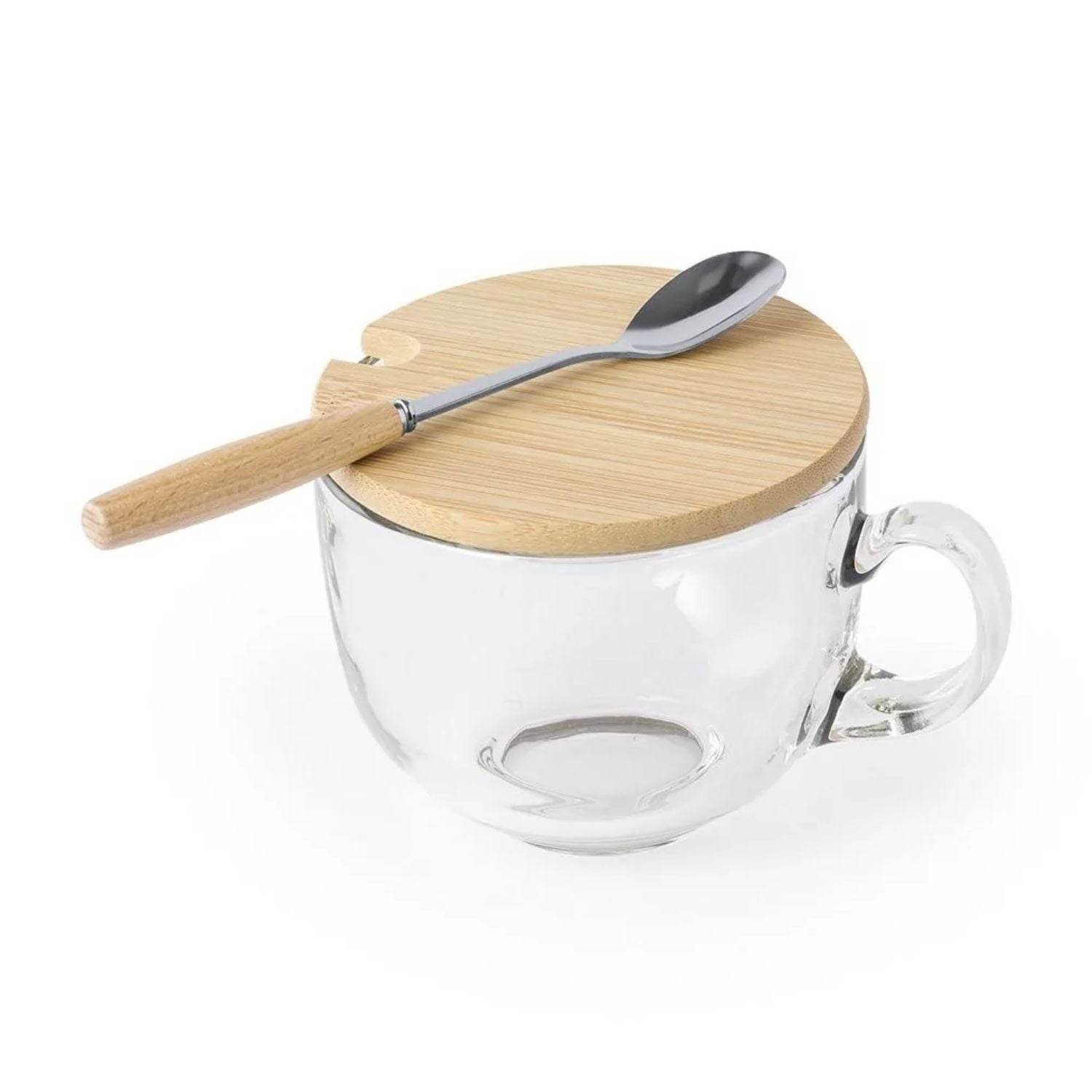 TAZA MUG VIDRIO CUCHARA POSAVASOS BAMBÚ VIDRIO YIRAX 420 ML - 5