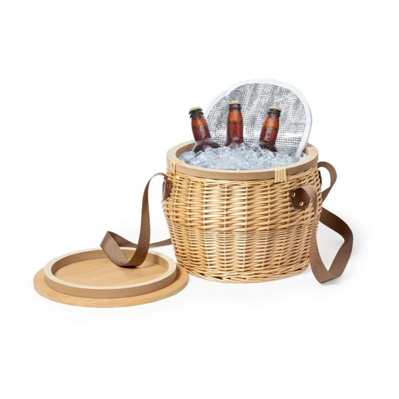 CESTA IMPORTCLICK CANASTO COOLER MIMBRE ALUMINIO TAPA BAMBÚ PICNIC BUBU HOG.1270 - 5