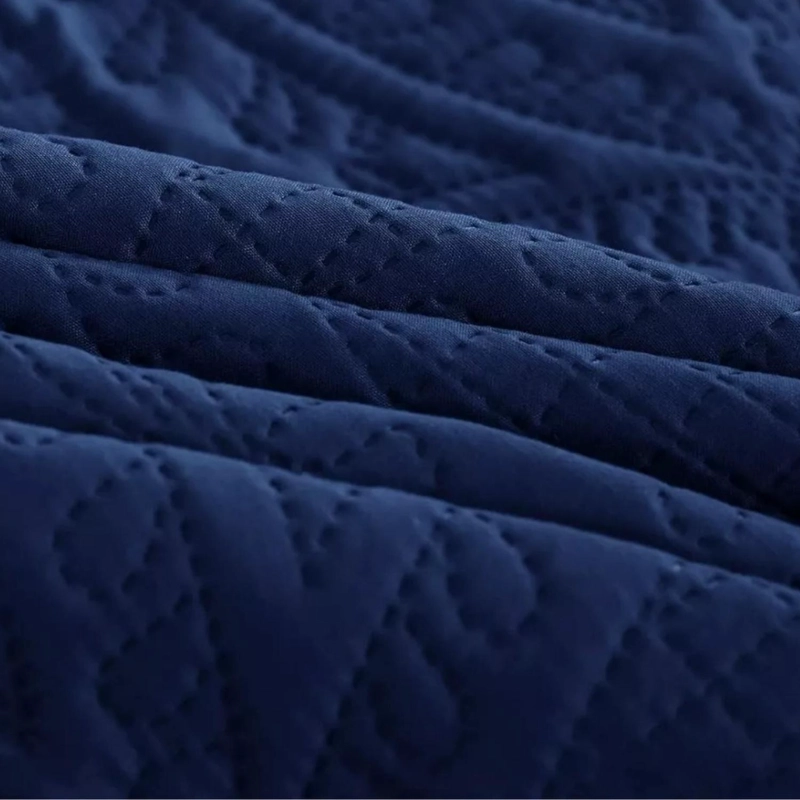 CUBRECAMA IMPORTCLICK AZUL BORDADO QUILT REVERSIBLE QUEEN 228X228 CM MÁS FUNDAS ALMOHADA - 7