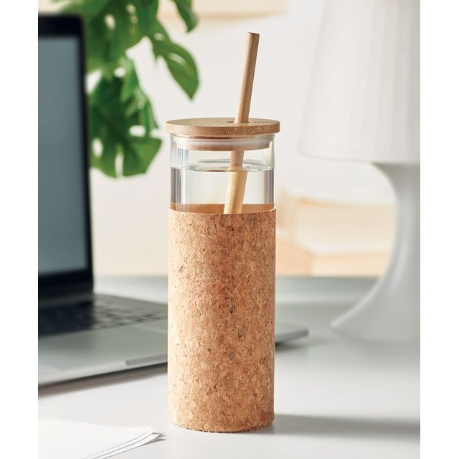 VASO VIDRIO BOMBILLA TAPA BAMBÚ TROMURY 520 ML - 5