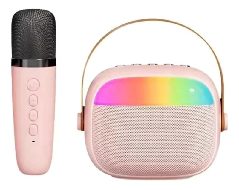 MINI PARLANTE IMPORTCLICK KARAOKE INFANTIL MICRÓFONO PORTÁTIL RECARGABLE ROSA - 1