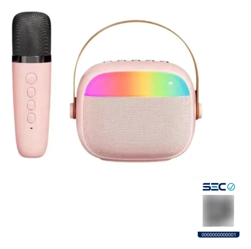 MINI PARLANTE IMPORTCLICK KARAOKE INFANTIL MICRÓFONO PORTÁTIL RECARGABLE ROSA - 3