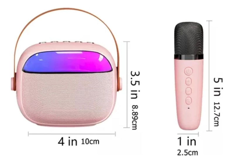 MINI PARLANTE IMPORTCLICK KARAOKE INFANTIL MICRÓFONO PORTÁTIL RECARGABLE ROSA - 4