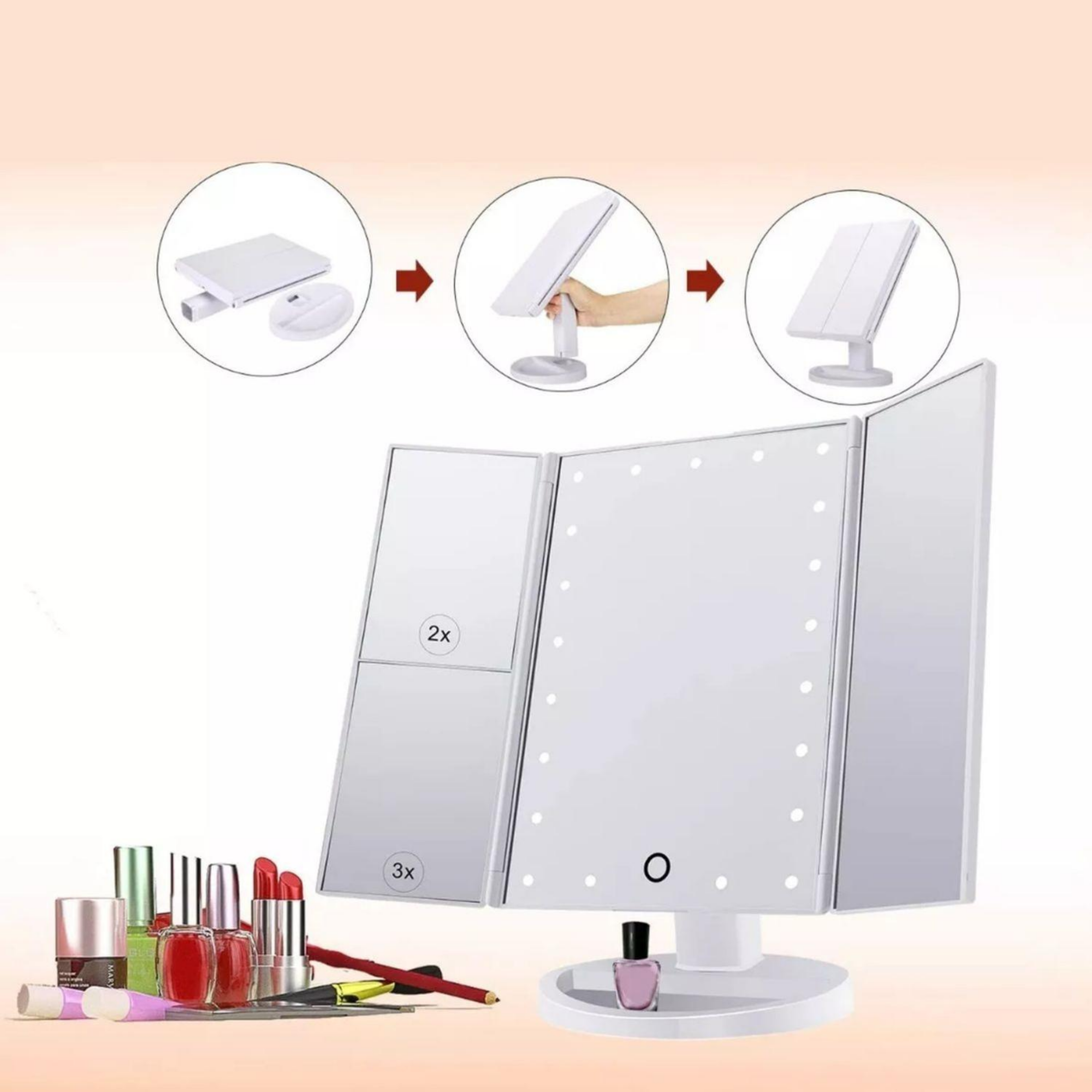 ESPEJO IMPORTCLICK SAL.103 MAQUILLAJE 22 LUCES LED AUMENTO GIRATORIO - 5