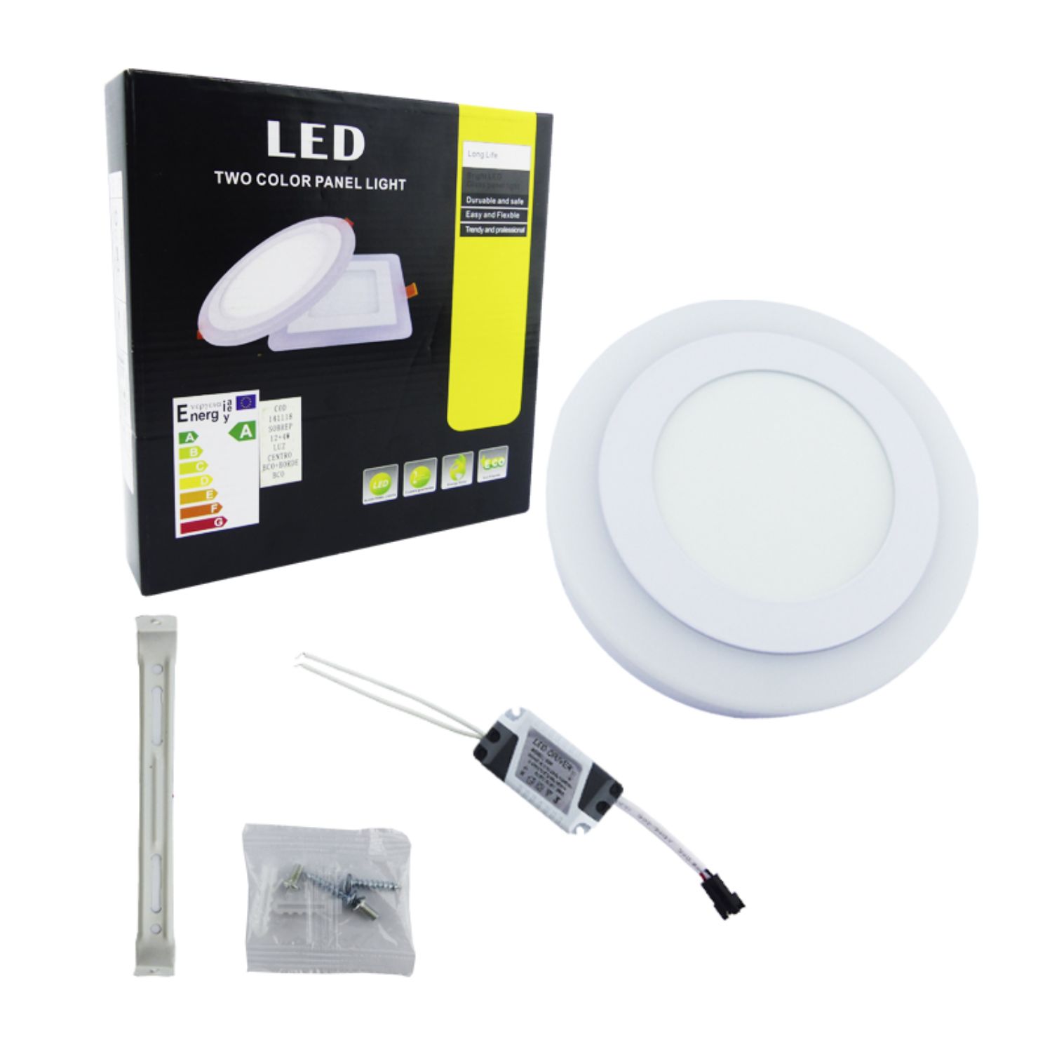FOCO LED PANEL 12+4 WATT DÚO LUZ CENTRO BORDE BLANCO SOBREPUESTO - 5