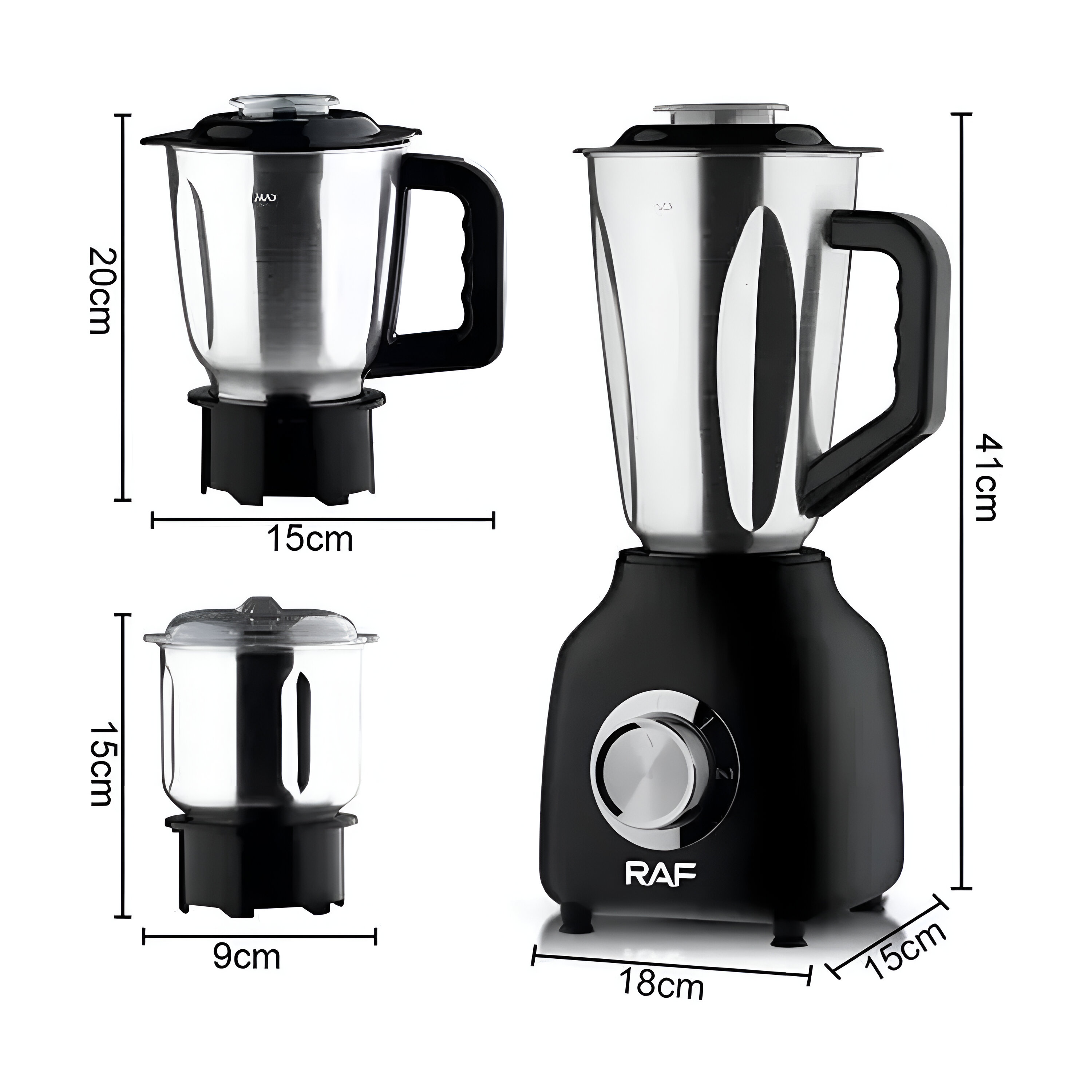 LICUADORA 3 EN 1 VASO METAL 1,5 LT 350 W POTENCIA NEGRO - 5