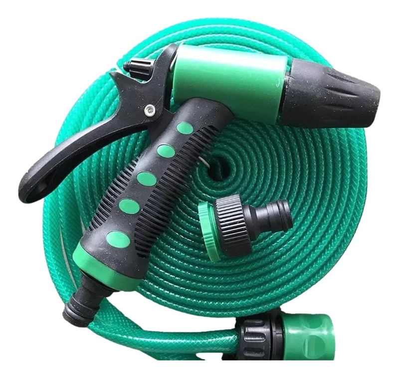 MANGUERA IMPORTCLICK FLEXIBLE 1/2 PULGADA ROLLO 20 M PISTOLA ACOPLES VERDE - 1
