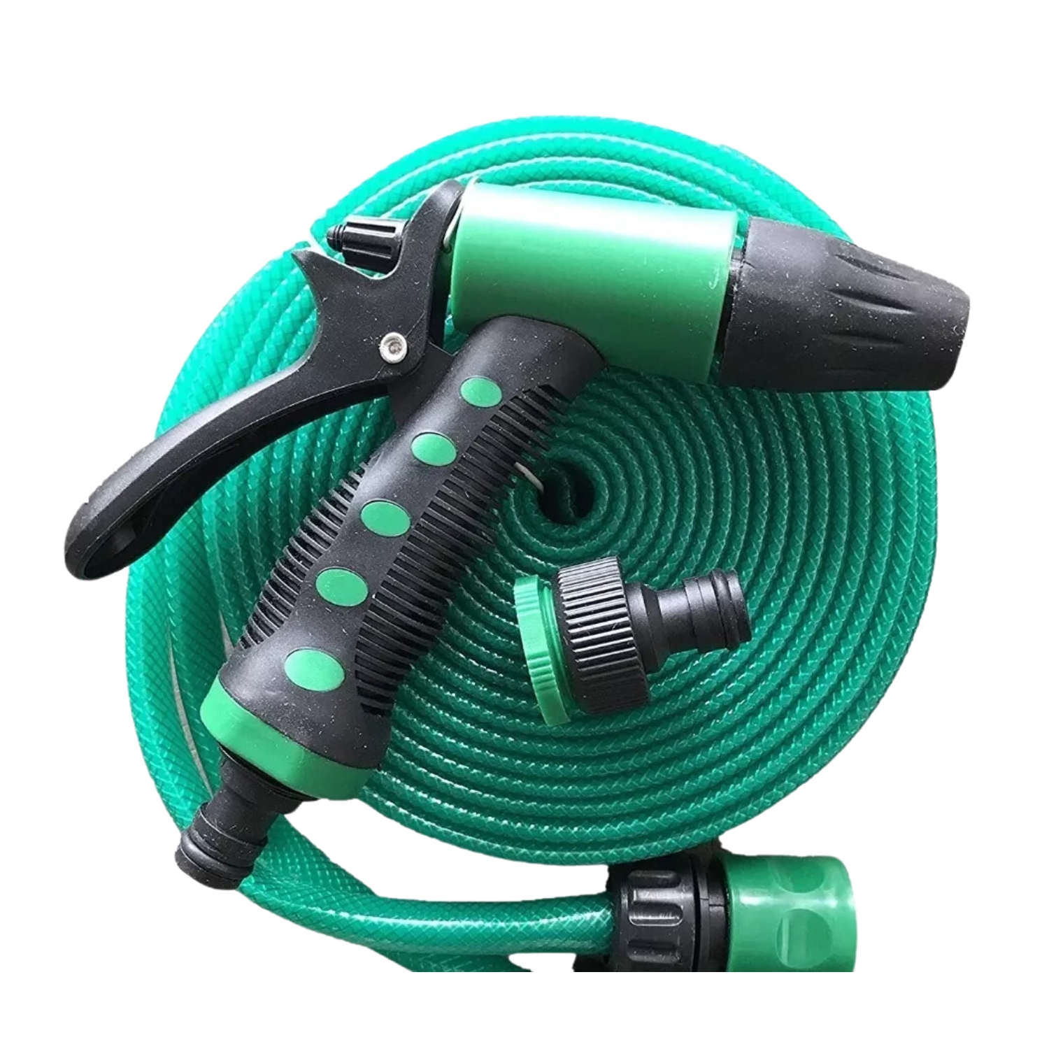 MANGUERA IMPORTCLICK FLEXIBLE 1/2 PULGADA ROLLO 20 M PISTOLA ACOPLES VERDE - 1
