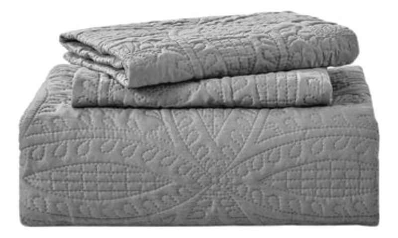 CUBRECAMA IMPORTCLICK GRIS BORDADO QUILT REVERSIBLE QUEEN 228X228 CM MÁS FUNDAS ALMOHADA - 1