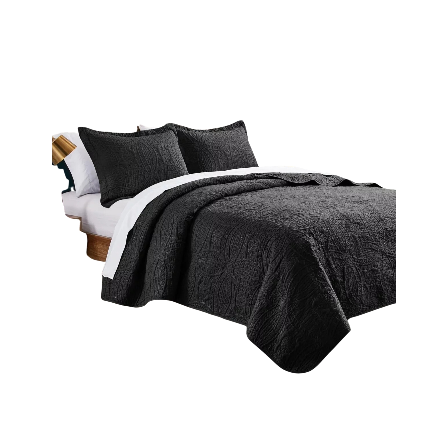 CUBRECAMA IMPORTCLICK NEGRO BORDADO QUILT REVERSIBLE QUEEN 228X228 CM MÁS FUNDAS ALMOHADA - 2