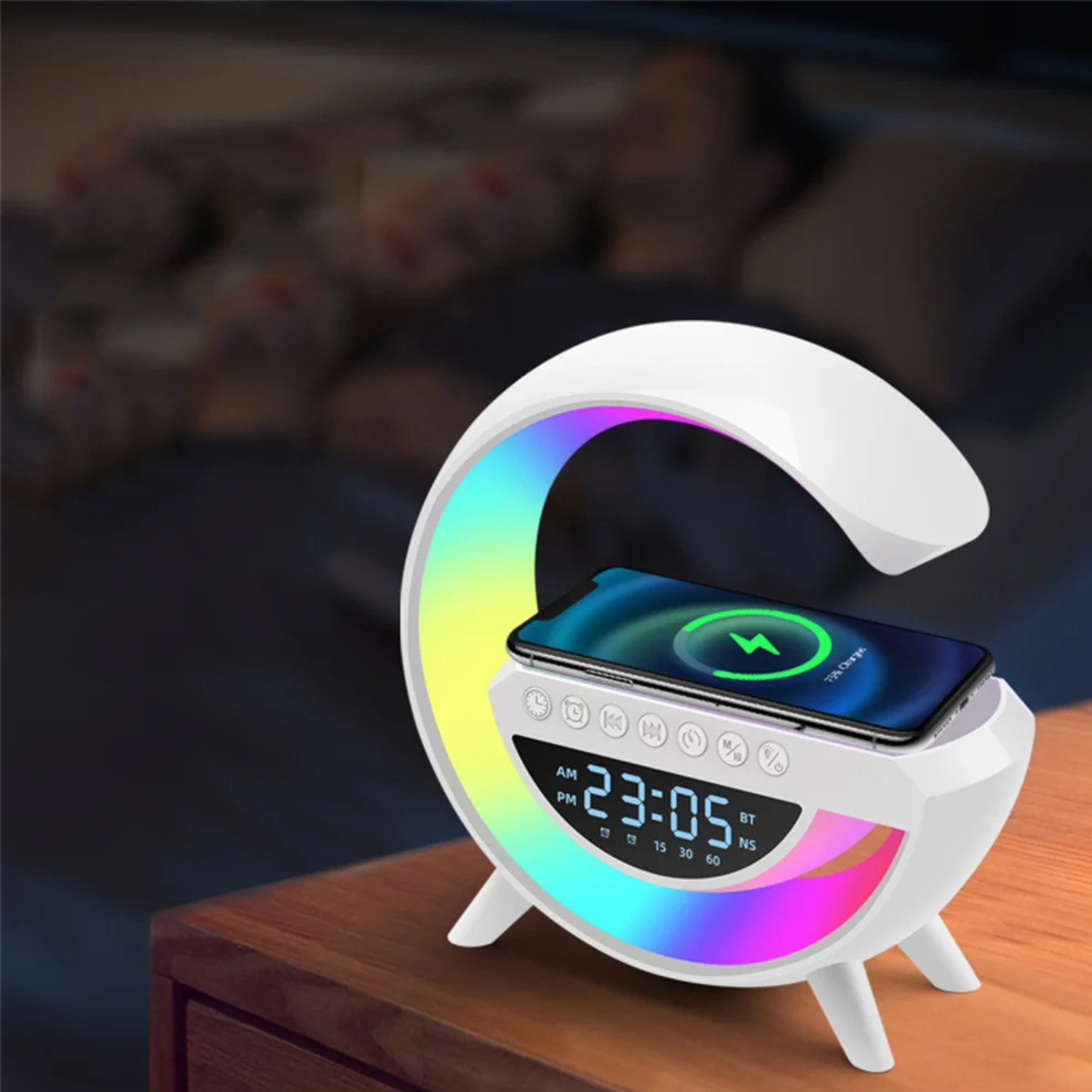 LÁMPARA CARGADOR RELOJ PARLANTE INTELIGENTE SMARTPHONE BLANCO - 3
