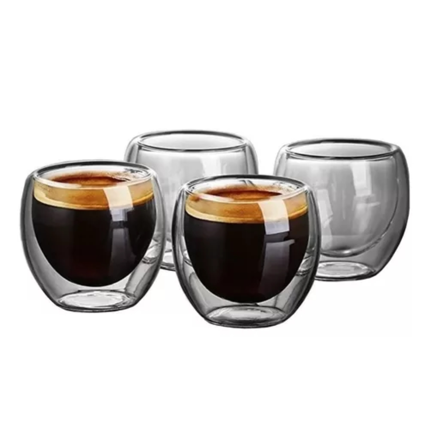 JUEGO 4 TAZAS MUG CAFÉ VIDRIO DOBLE PARED TÉRMICO 80 ML - 1