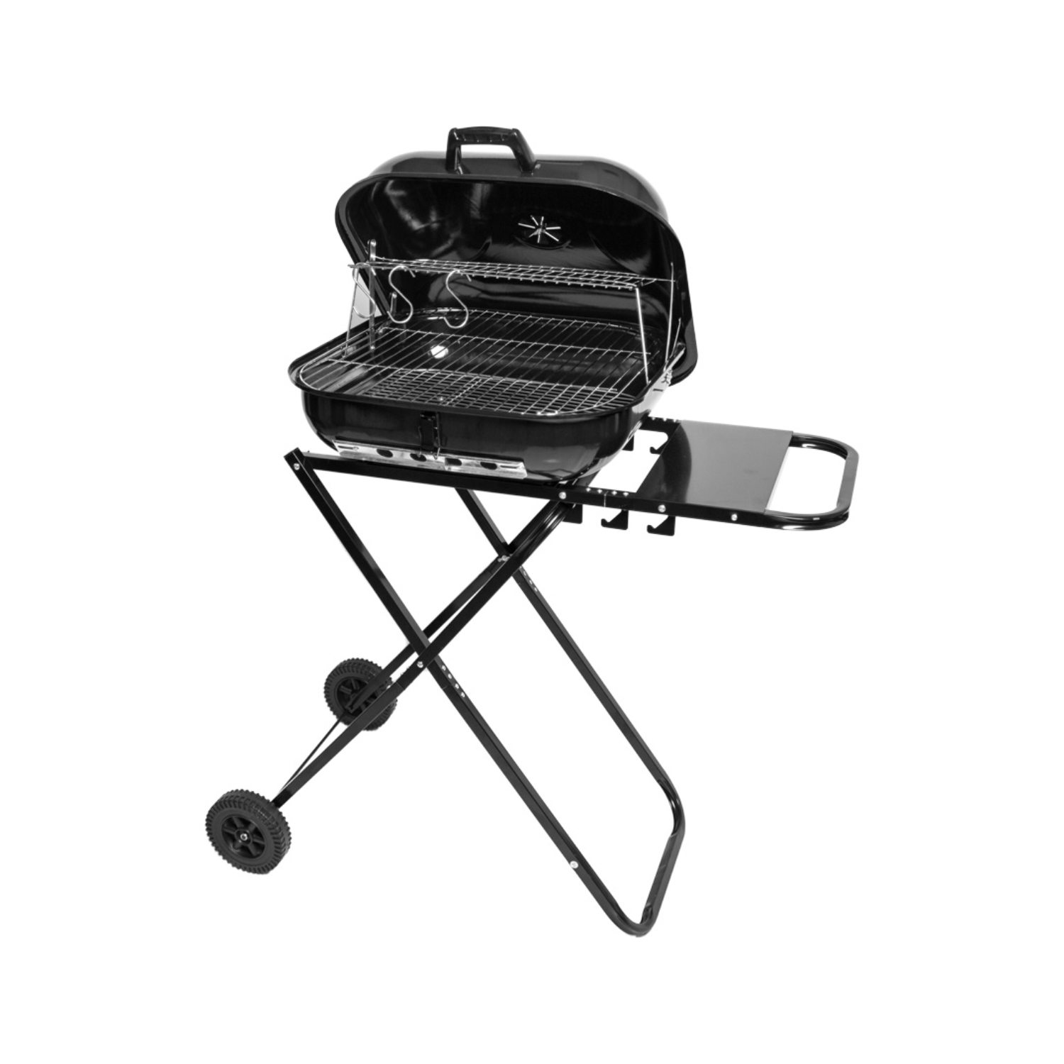 PARRILLA ASADO PLEGABLE CARBÓN TAPA RUEDAS - 1