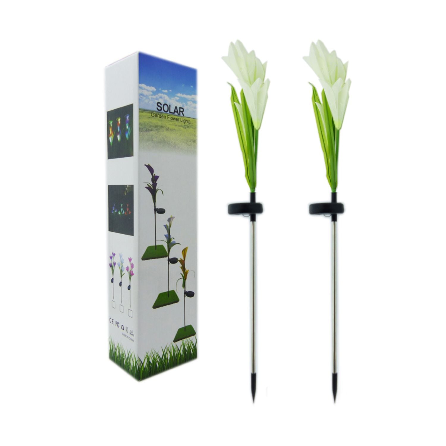 SET 2 FLOR FOCO SOLAR LED EXÓTICO 80 CM LUZ BLANCA - 3