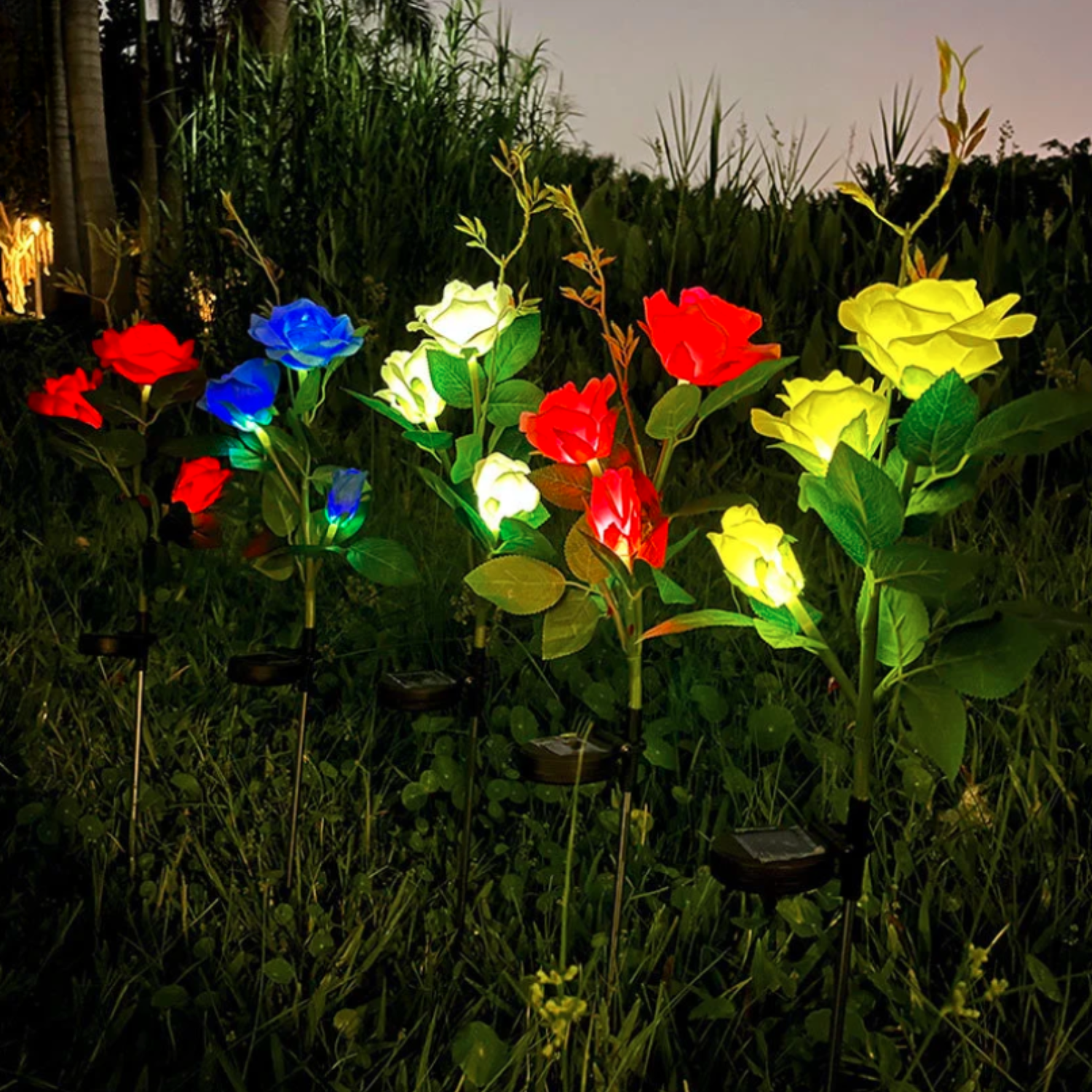 SET 2 FLOR FOCO SOLAR LED EXÓTICO 80 CM LUZ BLANCA - 5