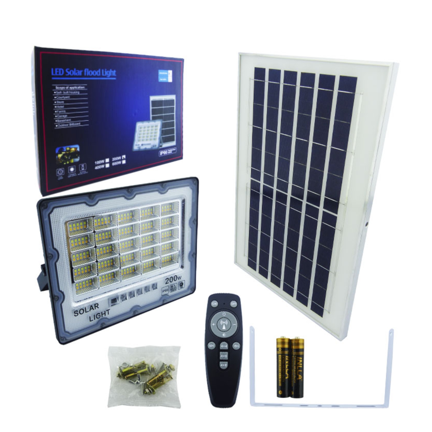 FOCO PROYECTOR SOLAR LED 200 WATT DÚO COLOR PANEL SOLAR 250 LED LUZ CÁLIDA FRÍA CONTROL REMOTO - 3