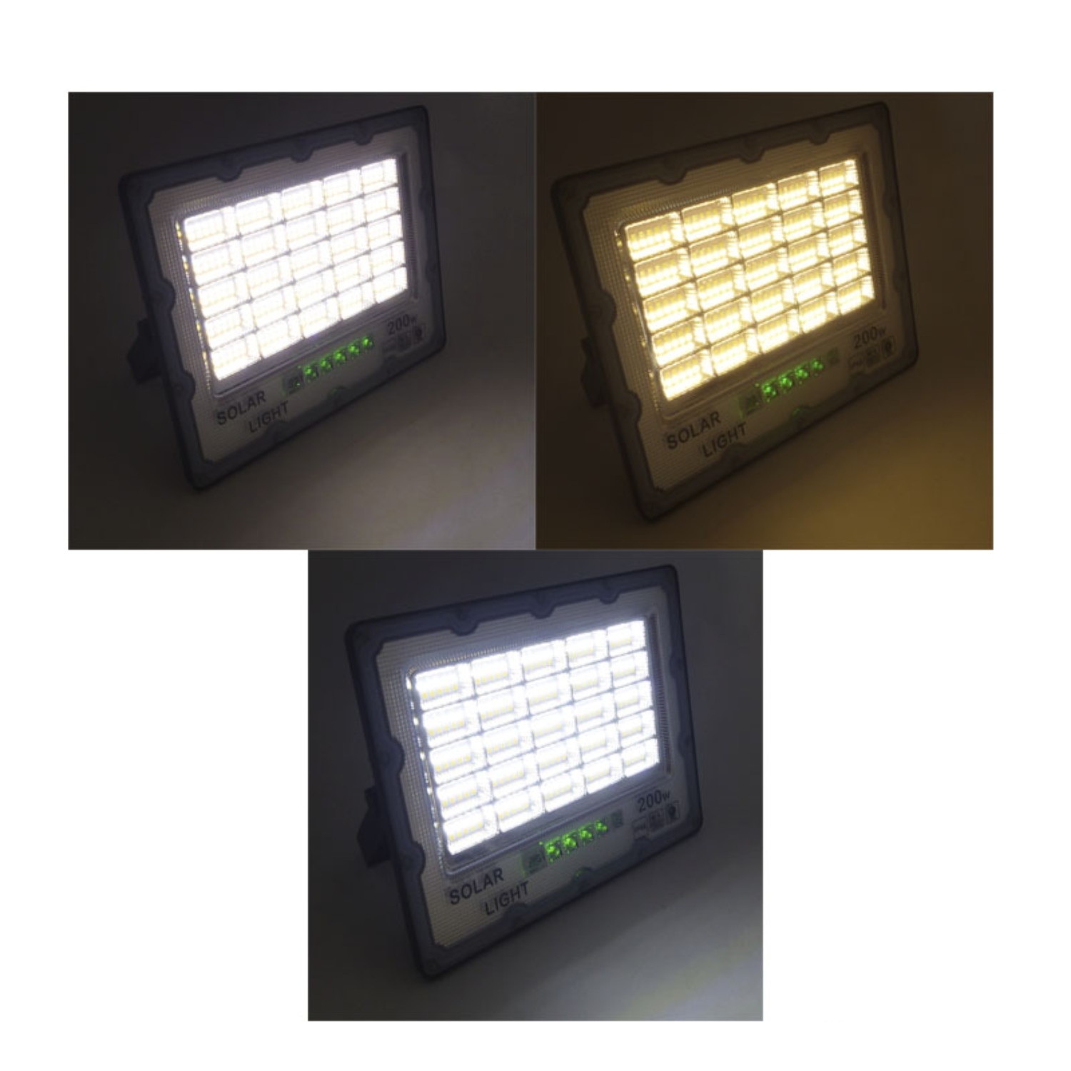 FOCO PROYECTOR SOLAR LED 200 WATT DÚO COLOR PANEL SOLAR 250 LED LUZ CÁLIDA FRÍA CONTROL REMOTO - 4