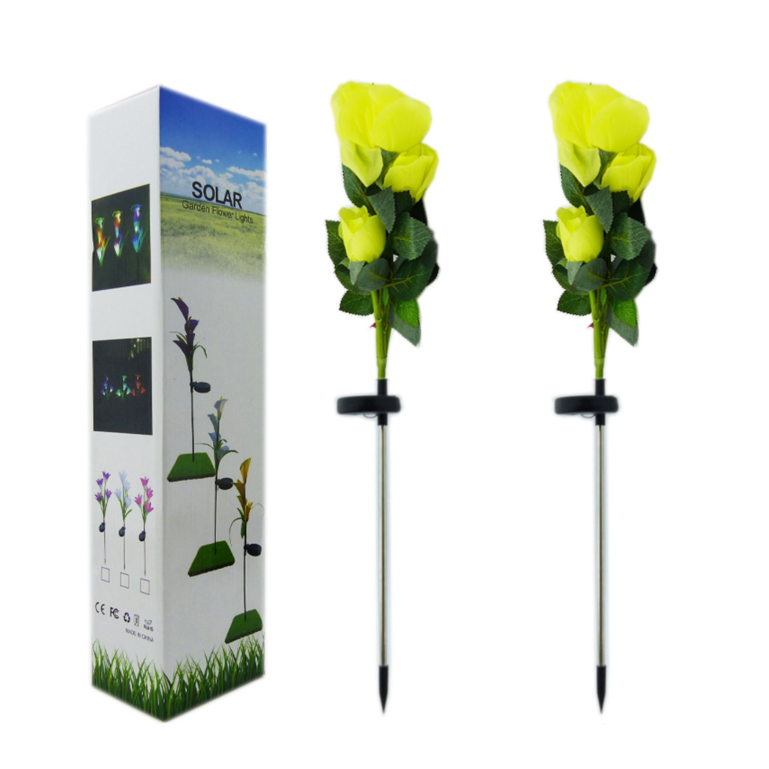SET 2 FLOR FOCO SOLAR LED ROSA 80 CM LUZ BLANCA - 2
