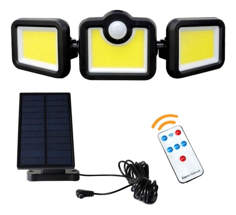 FOCO IMPORTCLICK SOLAR TRIPLE SENSOR MOVIMIENTO CONTROL REMOTO 171 COB LED HOG.799 - 2