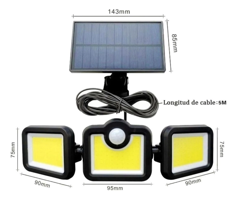 FOCO IMPORTCLICK SOLAR TRIPLE SENSOR MOVIMIENTO CONTROL REMOTO 171 COB LED HOG.799 - 4