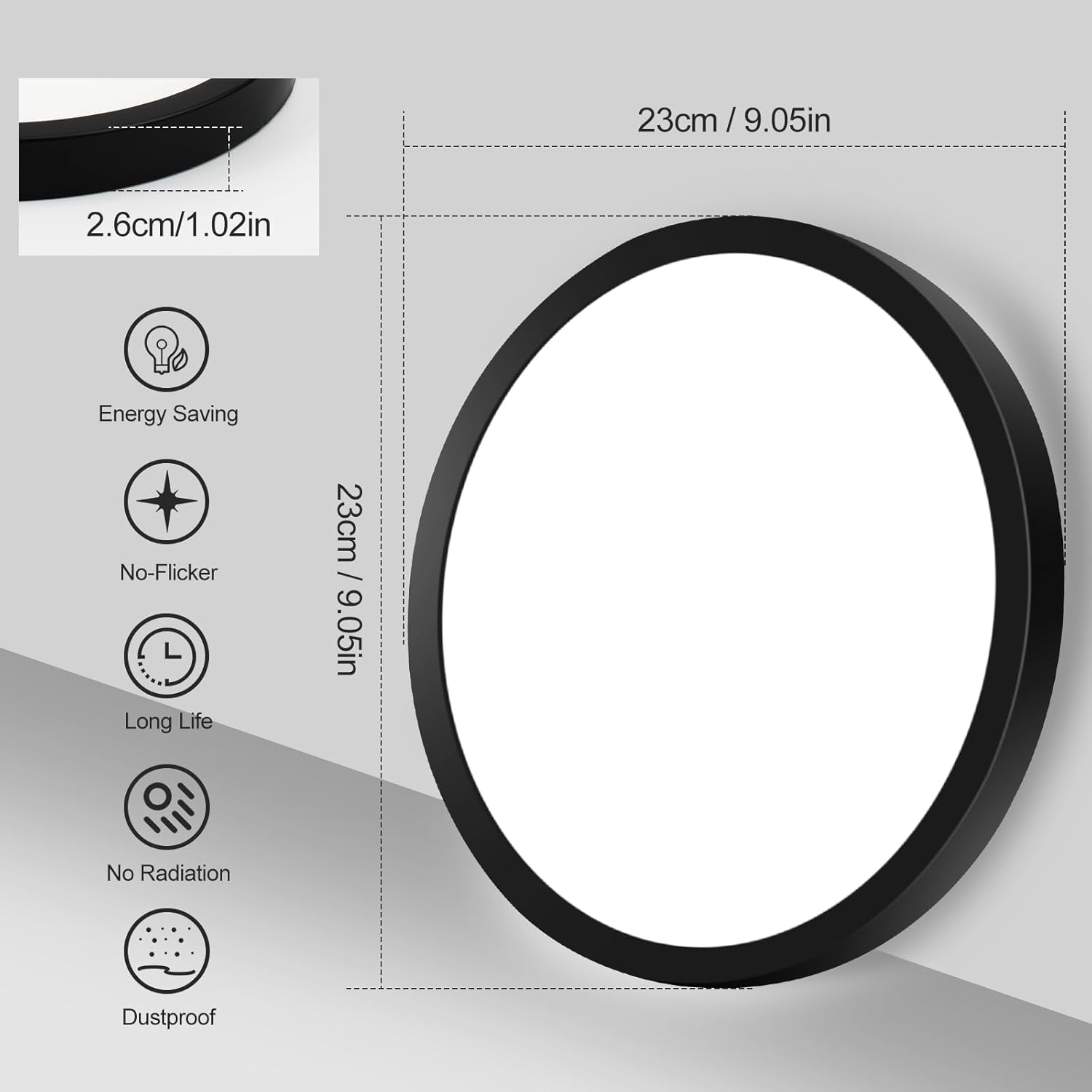FOCO PANEL LED PLAFÓN SOBREPUESTO REDONDO LUZ CÁLIDA 220V 3000°K NEGRO 30 CM - 3