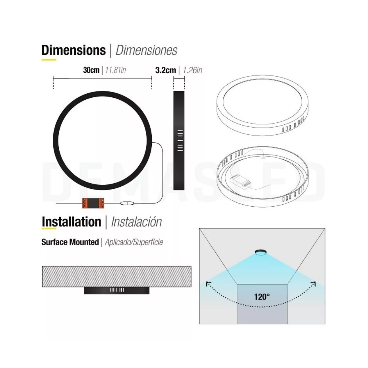 FOCO PANEL LED PLAFÓN SOBREPUESTO REDONDO LUZ FRÍA 220V 6000°K NEGRO 30 CM - 3