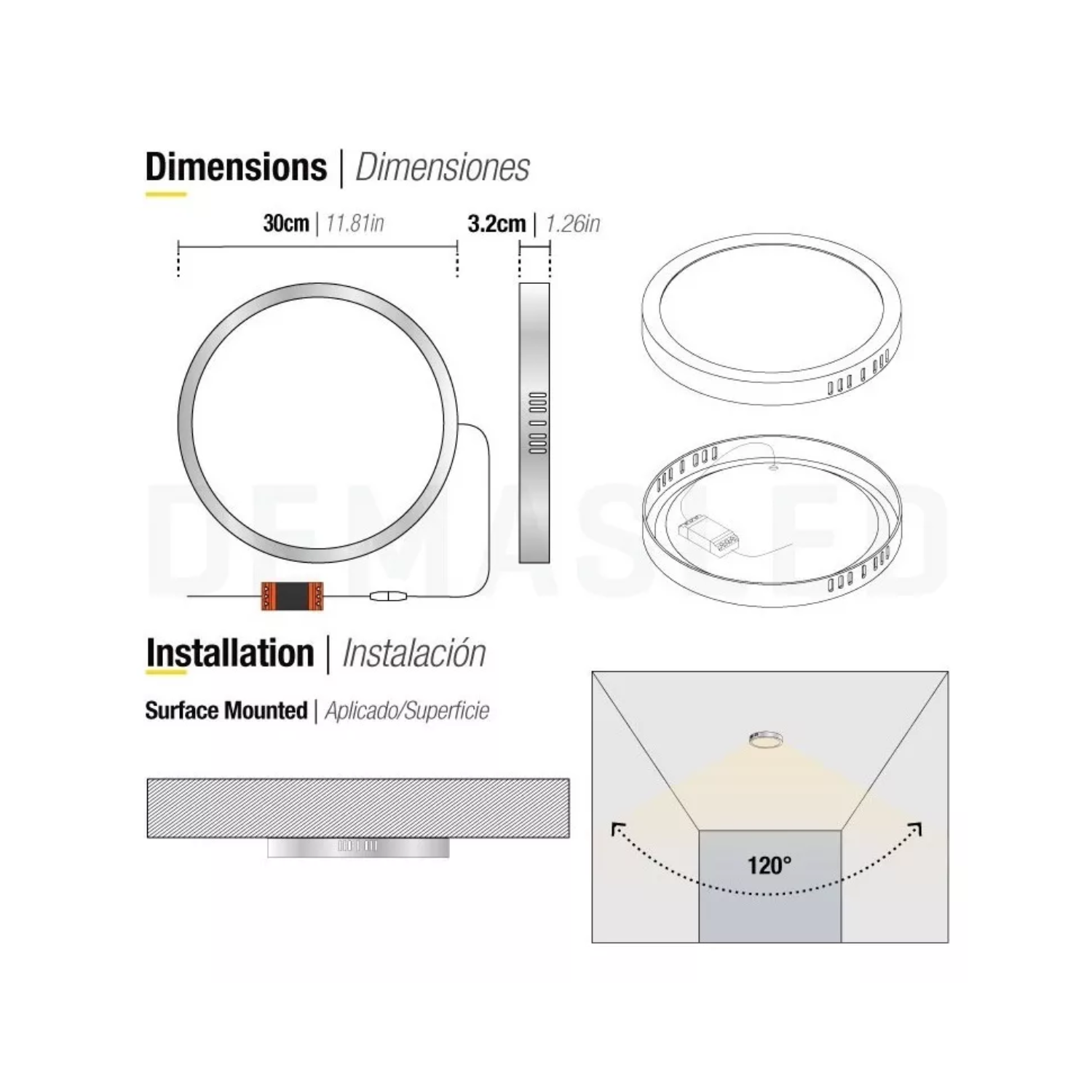 FOCO PANEL LED PLAFÓN SOBREPUESTO REDONDO LUZ CÁLIDA 220V 3000-3500°K NÍQUEL BLANCO 30 CM - 4